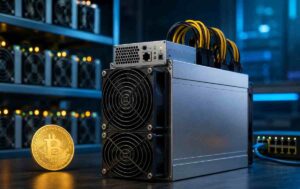 WhatsMiner ASIC miner configured for Bitcoin mining in a modern mining facility