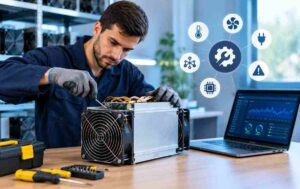 WhatsMiner ASIC miner undergoing technical troubleshooting